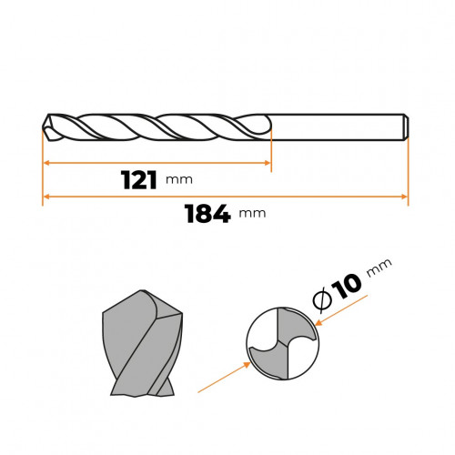 Vrták do kovu HSS 10,0 mm DIN340 (predĺžený)