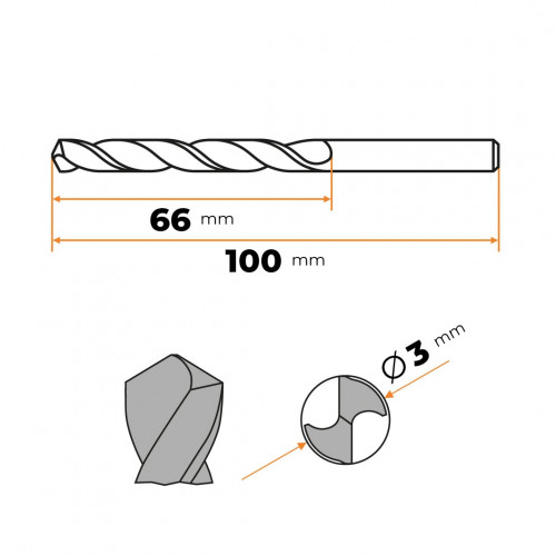 Vrták do kovu HSS 3,0 mm DIN340 (predĺžený)