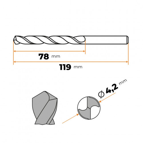 Vrták do kovu HSS 4,2 mm DIN340 (predĺžený)