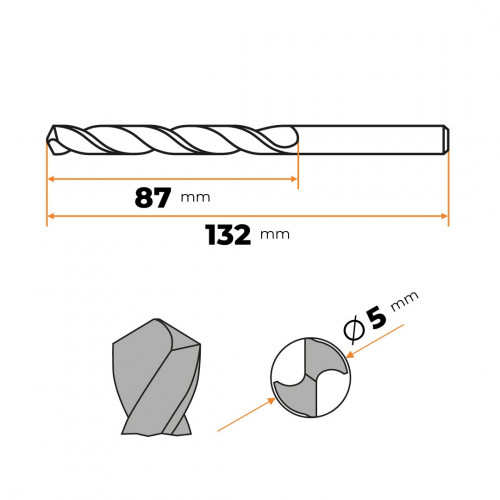 Vrták do kovu HSS 5,0 mm DIN340 (predĺžený)