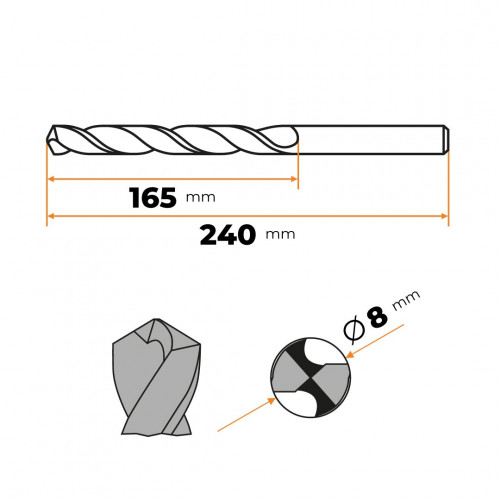 Vrták do kovu HSS 8,0 mm 240/165 mm (predĺžený)
