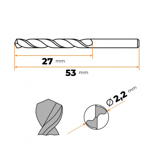 Vrták do kovu HSS 2,2 mm CZ002