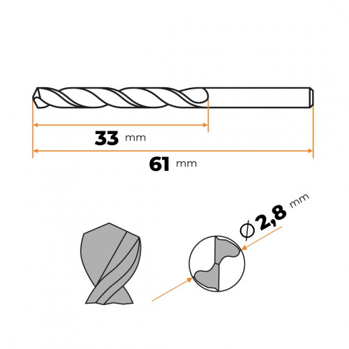 Vrták do kovu HSS 2,8 mm CZ002