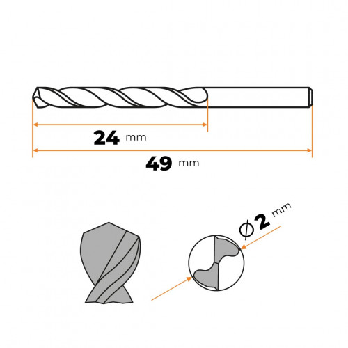 Vrták do kovu HSS 2,0 mm CZ002