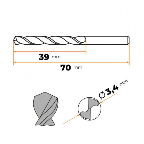 Vrták do kovu HSS 3,4 mm CZ002