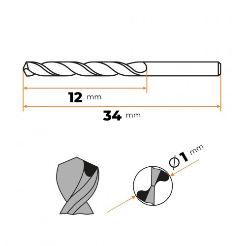 Vrták do kovu HSS Co5 1,0 mm CZ004