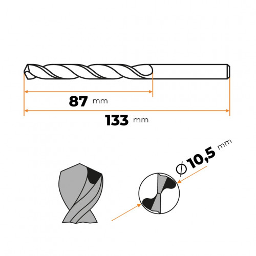 Vrták do kovu HSS Co5 10,5 mm CZ004