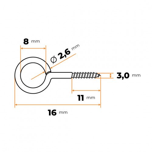 Skrutka s okom 16 x 8 mm ZN