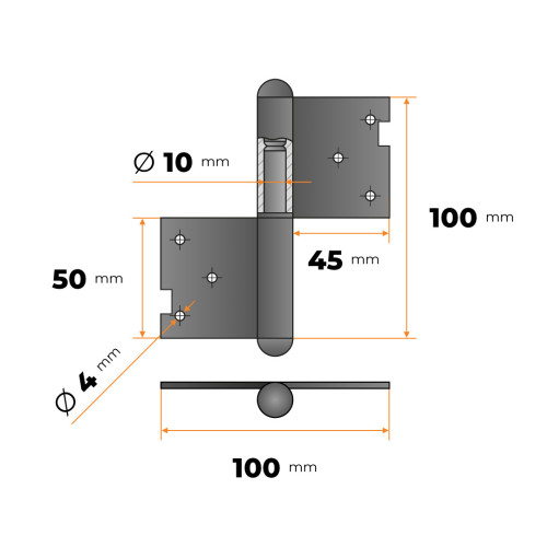 Záves dverový 100 mm (ľavý)