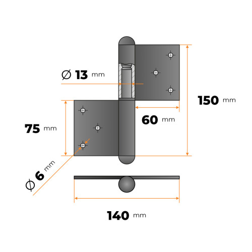 Záves dverový 150 mm (ľavý)