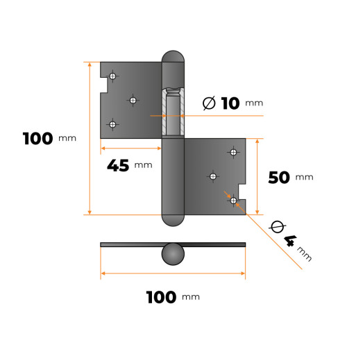 Záves dverový 100 mm (pravý)