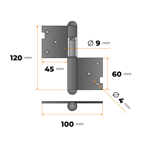 Záves dverový 120 mm (pravý)