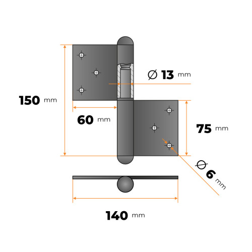 Záves dverový 150 mm (pravý)