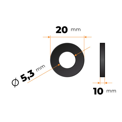 Podložka kruhová plastová 5,3 / 20 x 10 mm (čierna)