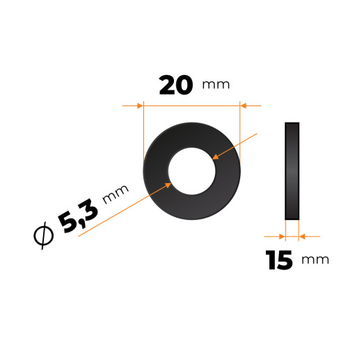 Podložka kruhová plastová 5,3 / 20 x 15 mm (čierna)