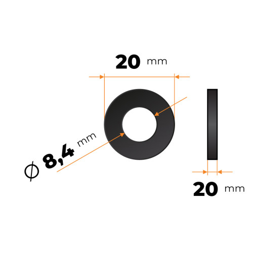 Podložka kruhová plastová 8,4 / 20 x 20 mm (čierna)