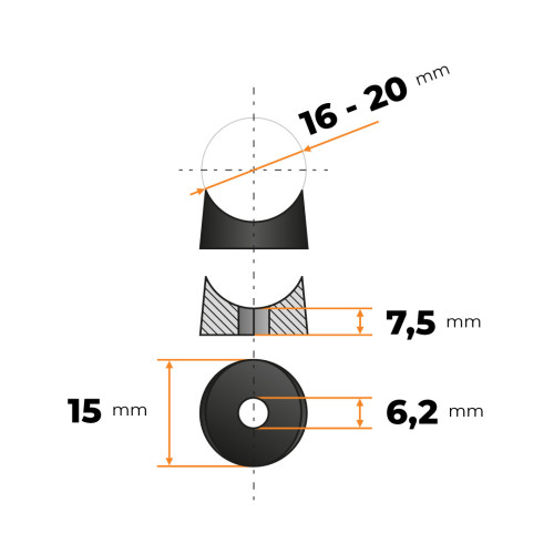 Podložka sedlová 16 - 20 x 7,5 / 6,2 mm (čierna)