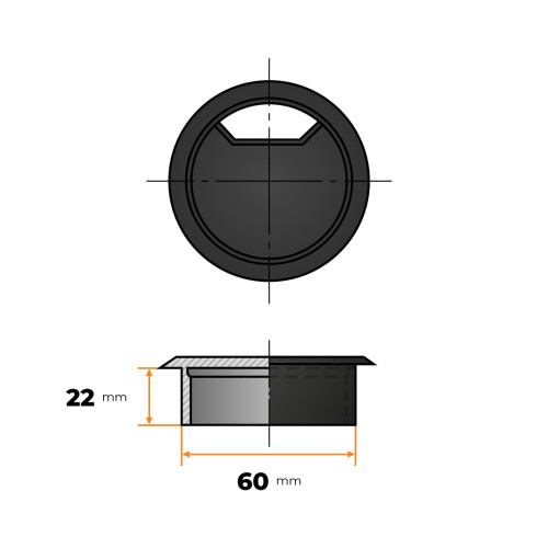 Prechodka káblová 60 x 22 mm (čierna) 