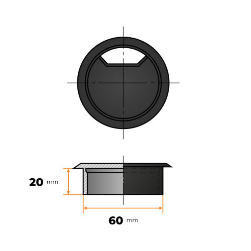 Prechodka káblová 60 x 20 mm (čierna) 
