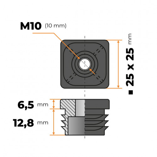 Záslepka M10 / 25 x 25 mm / 1 - 2 mm