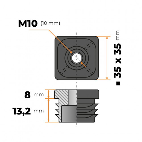 Záslepka M10 / 35 x 35 mm / 1 - 2 mm