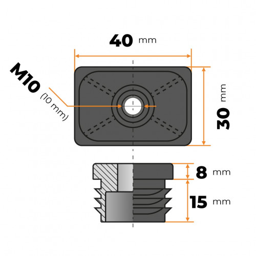 Záslepka M10 / 40 x 30 mm