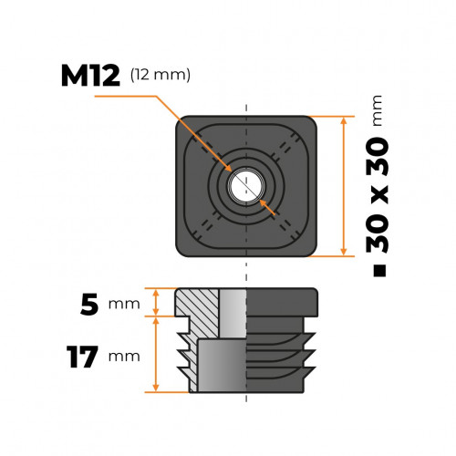 Záslepka M12 / 30 x 30 mm / 1,5 - 2 mm