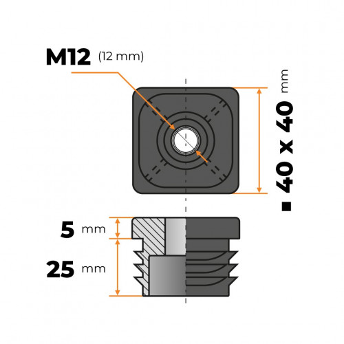 Záslepka M12 / 40 x 40 mm / 1,5 - 2 mm