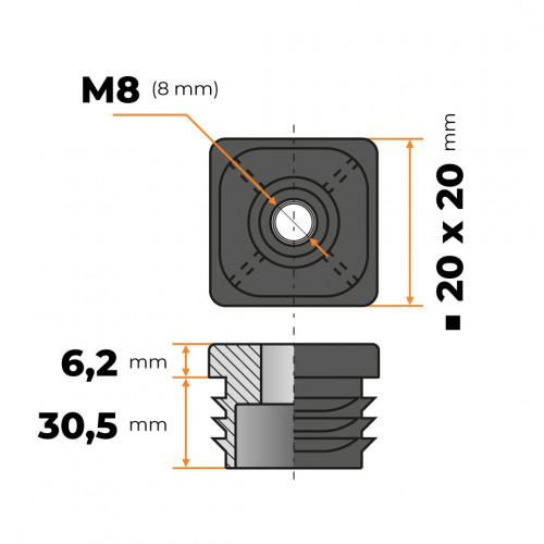 Záslepka M8 / 20 x 20 mm (vysoká)