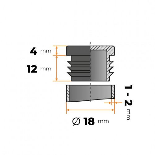 Záslepka kruhová 18 mm / 1 - 2 mm (čierna)