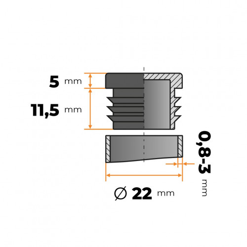 Záslepka kruhová 22 mm / 0,8 - 3 mm (čierna)