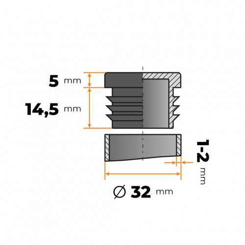 Záslepka kruhová 32 mm / 1 - 2 mm (čierna)