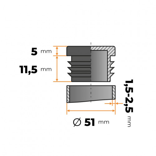 Záslepka kruhová 51 mm / 1,5 - 2,5 mm (čierna)