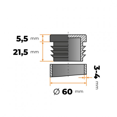 Záslepka kruhová 60 mm / 3 - 4 mm (čierna)