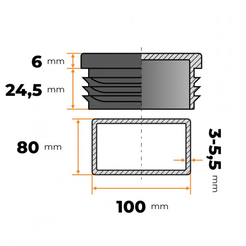 Záslepka obdĺžniková 100 x 80 mm / 3 - 5,5 mm (čierna)