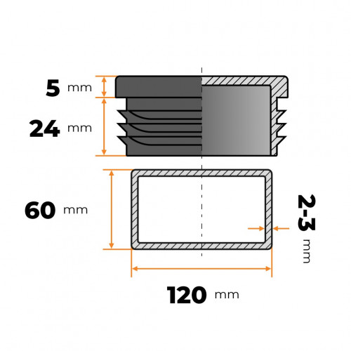 Záslepka obdĺžniková 120 x 60 mm / 2 - 3 mm (čierna)