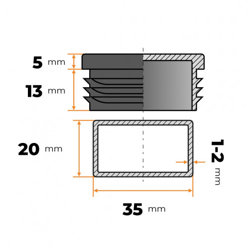 Záslepka obdĺžniková 35 x 20 mm / 1 - 2 mm (čierna)