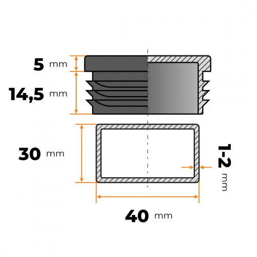 Záslepka obdĺžniková 40 x 30 mm / 1 - 2 mm (čierna)
