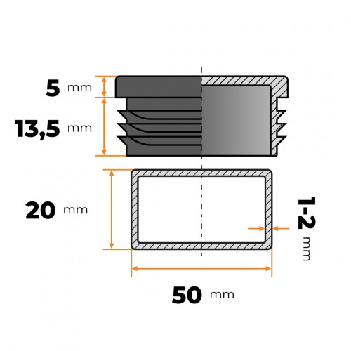 Záslepka obdĺžniková 50 x 20 mm / 1 - 2 mm (čierna)