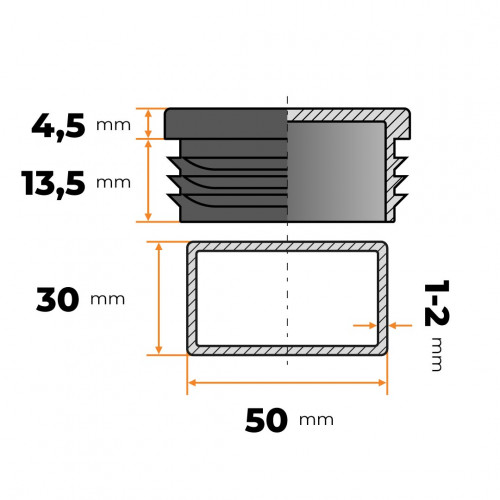 Záslepka obdĺžniková 50 x 30 mm / 1 - 2 mm (čierna)