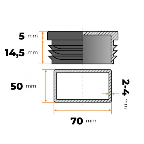 Záslepka obdĺžniková 70 x 50 mm / 2 - 4 mm (čierna)