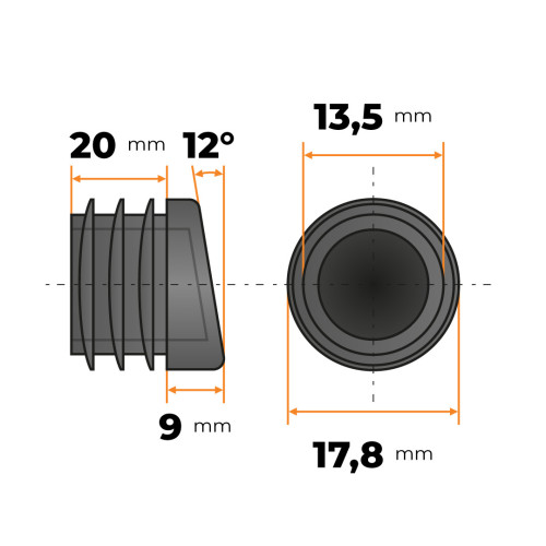 Záslepka kruhová skosená 20 x 1,5-2 mm 12° (čierna)