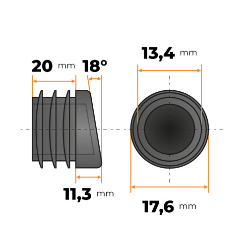 Záslepka kruhová skosená 20 x 1,5-2 mm 18° (čierna)