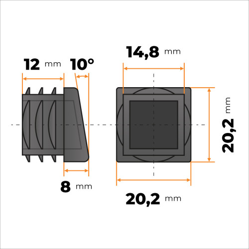 Záslepka skosená 20 x 20 mm (čierna)