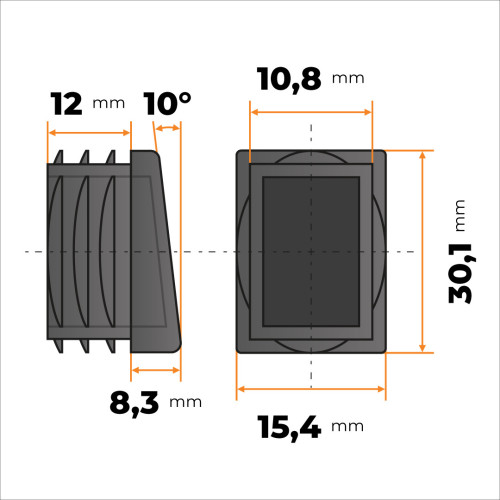 Záslepka skosená 30 x 15 mm (čierna)