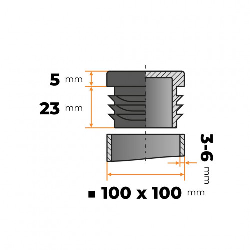 Záslepka štvorcová 100 x 100 mm / 3 - 6 mm (čierna)