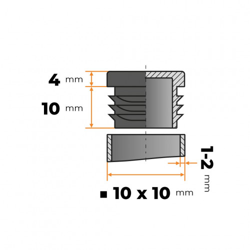 Záslepka štvorcová 10 x 10 mm / 1 - 2 mm (čierna)