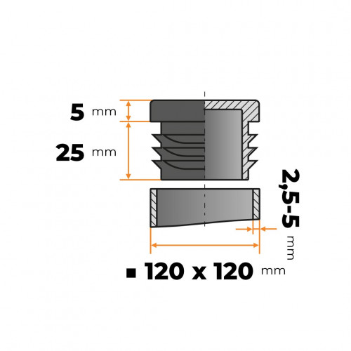 Záslepka štvorcová 120 x 120 mm / 2,5 - 5 mm (čierna)