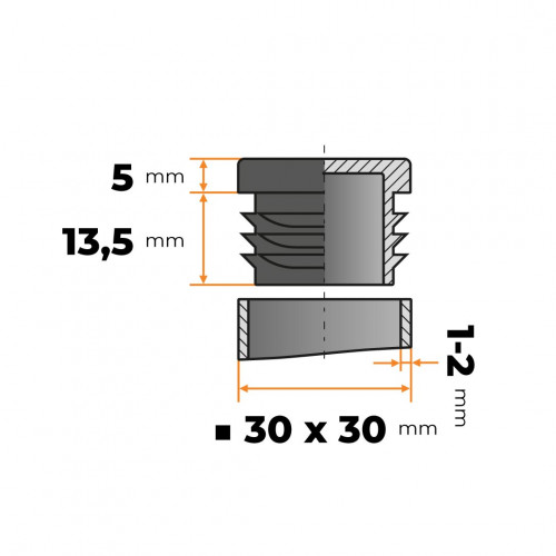 Záslepka štvorcová 30 x 30 mm / 1 - 2 mm (čierna)