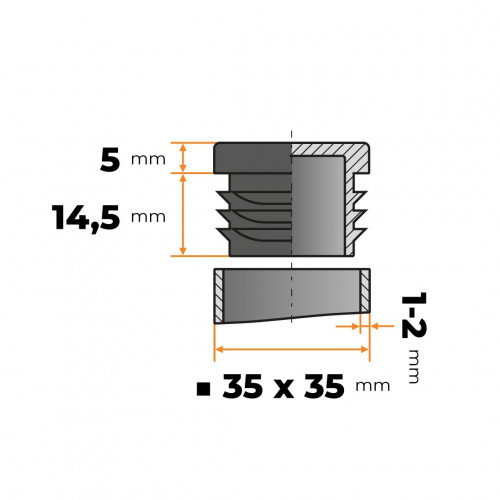 Záslepka štvorcová 35 x 35 mm / 1 - 2 mm (čierna)